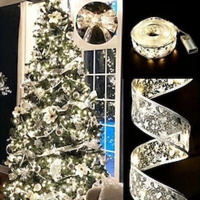 Christmas Tree LED Ribbon Lights, Battery Operated Fairy String Lights With Ribbon Bows For Christmas New Year Wedding Party Wall Decoration Lightinthebox