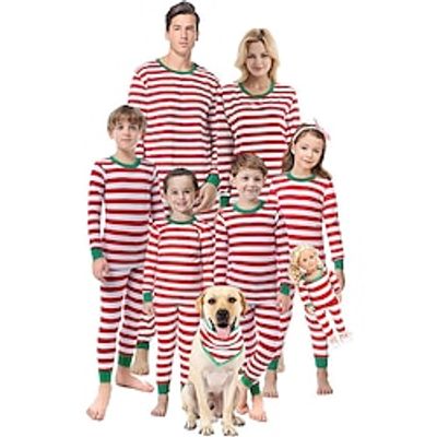 Family Christmas Pajamas Graphic Color Block Home Print Red Long Sleeve Mommy And Me Outfits Active Matching Outfits Lightinthebox