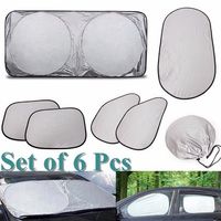 Set of 6 Pcs Car Window Windscreen Shield Sun Shade Side Back Visor Cover Silver