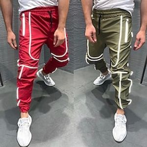 Men's Sweatpants Trousers Casual Pants Drawstring Elastic Waist Reflective Strip Solid Colored Comfort Soft Outdoor Daily Gym Casual Athletic Black Red Micro-elastic Lightinthebox