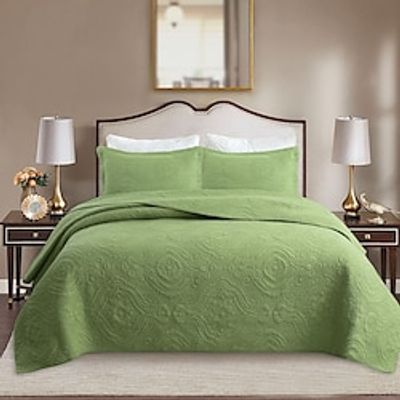 Solid Color Bed Cover Cotton Quilted Quilt Three Piece Set Home Textile American Style Simple and Washed Pure Cotton Bedding Weighted Blanket Duvet Cover Quilt Bedspread miniinthebox