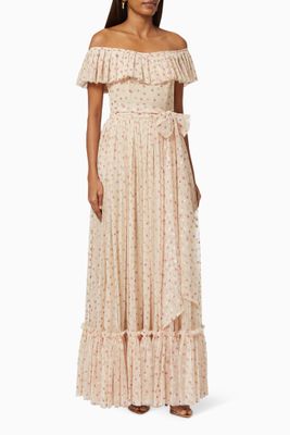 Off-shoulder Dress in Metallic Polka Dot Tulle Off-shoulder Dress in Metallic Polka Dot Tulle