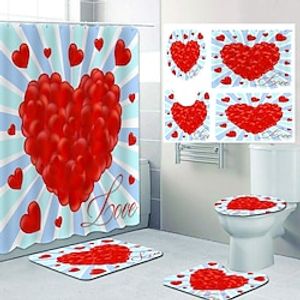 Valentine's Day Bathroom Deco 4 Pcs Shower Curtain Set Bathroom Sets Modern Home Bathroom Decor with Bath Mat U Shape and Toilet Lid Cover Mat and 12 Hooks miniinthebox