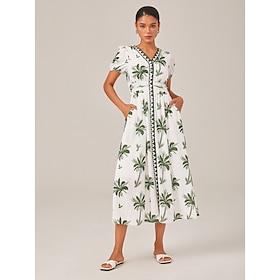 Summer Vacation Floral Cinched Waist Midi Dress