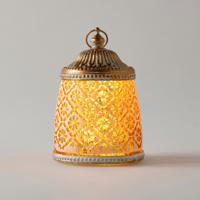 Floral Textured LED Lantern with Ring Handle - 14 cms
