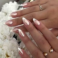 Fake Nails Almond Press on Nails Medium Chrome Pearl White French Tip Nails for Women Nude Full Cover Glue on Nails Medium Acrylic Nails Press on Natural Gel Stick on Nails Strong False Nails Set Lightinthebox - thumbnail