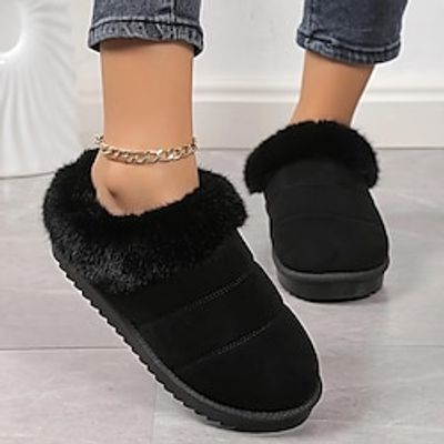 Women's Slippers Fuzzy Slippers Fluffy Slippers Plus Size House Slippers Daily Fleece Lined Flat Heel Round Toe Casual Comfort Suede Loafer Black Brown Beige Lightinthebox