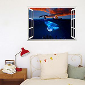 3D New Fake Window Wall Stickers Dolphin Cat Starry Sky Boat Living Room Bedroom Corridor Decoration Can Be Removed Stickers miniinthebox