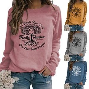 Women's Sweatshirt Pullover Text Tree Print Casual Sports Hot Stamping Casual Streetwear Hoodies Sweatshirts  Wine Red Green White miniinthebox