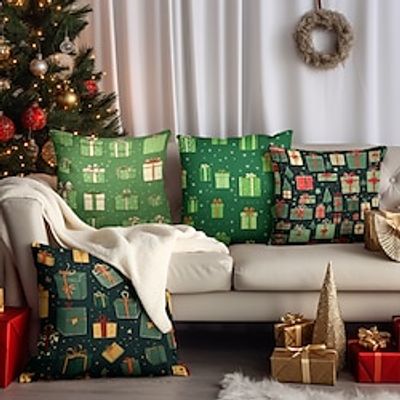 Christmas Gifts Double Side Pillow Cover 4PC Xmas Soft Decorative Square Cushion Case Pillowcase for Bedroom Livingroom Sofa Couch Chair miniinthebox