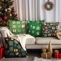Christmas Gifts Double Side Pillow Cover 4PC Xmas Soft Decorative Square Cushion Case Pillowcase for Bedroom Livingroom Sofa Couch Chair miniinthebox - thumbnail