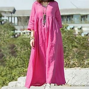 Women's Casual Dress Shirt Dress Swing Dress Long Dress Maxi Dress Black Fuchsia Dark Blue 34 Length Sleeve Pure Color Patchwork Winter Fall Autumn V Neck Basic Weekend Loose Fit 2022 S M L XL XXL Lightinthebox