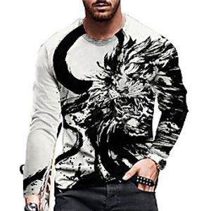 Men's Unisex T shirt 3D Print Graphic Prints Lion Crew Neck Daily Holiday Print Long Sleeve Tops Casual Designer Big and Tall Gray miniinthebox