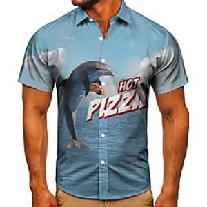 Men's Shirt 3D Print Graphic Prints Dolphin Button-Down Short Sleeve Street Tops Casual Fashion Classic Breathable Blue miniinthebox