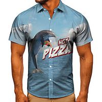 Men's Shirt 3D Print Graphic Prints Dolphin Button-Down Short Sleeve Street Tops Casual Fashion Classic Breathable Blue miniinthebox - thumbnail