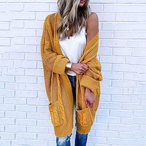 Women's Cardigan Sweater Jumper Cable Knit Tunic Pocket Knitted Pure Color Open Front Stylish Casual Outdoor Daily Winter Fall Green Black S M L Lightinthebox