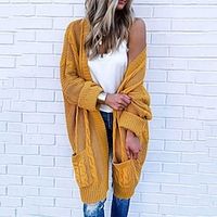 Women's Cardigan Sweater Jumper Cable Knit Tunic Pocket Knitted Pure Color Open Front Stylish Casual Outdoor Daily Winter Fall Green Black S M L Lightinthebox - thumbnail