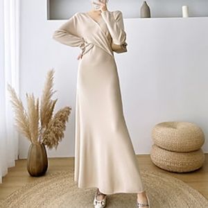 Women's Sweater Dress Winter Dress Sheath Dress Long Dress Maxi Dress Beige Black Long Sleeve Pure Color Knit Winter Fall V Neck Stylish Elegant 2022 One-Size Winter Dress Lightinthebox