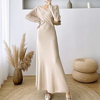 Women's Sweater Dress Winter Dress Sheath Dress Long Dress Maxi Dress Beige Black Long Sleeve Pure Color Knit Winter Fall V Neck Stylish Elegant 2022 One-Size Winter Dress Lightinthebox - thumbnail