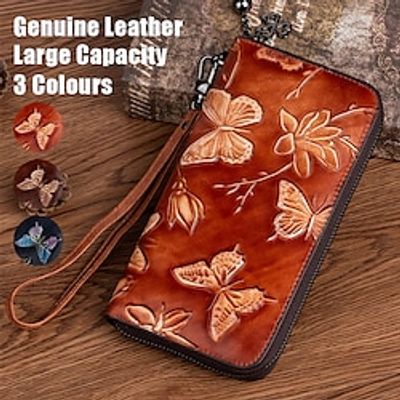 Women's Wallet Wristlet Credit Card Holder Wallet Leather Outdoor Shopping Daily Zipper Embossed Large Capacity Lightweight Durable Folk Retro coffee Vintage black Retro Brown miniinthebox