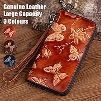 Women's Wallet Wristlet Credit Card Holder Wallet Leather Outdoor Shopping Daily Zipper Embossed Large Capacity Lightweight Durable Folk Retro coffee Vintage black Retro Brown miniinthebox - thumbnail