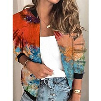 Women's Bomber Jacket Varsity Jacket Sports Fashion Casual Daily Street Style Print Outdoor Daily Wear Vacation Going out Coat Polyester Regular Green White Gray Fall Winter Zipper Stand Collar Lightinthebox