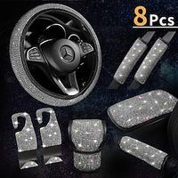New Set Of Car Hot Drill Steering Wheel Cover Shoulder Protection Gear Shift One Click Start Outer Ring Eight Piece Set Combination Drill Lightinthebox - thumbnail