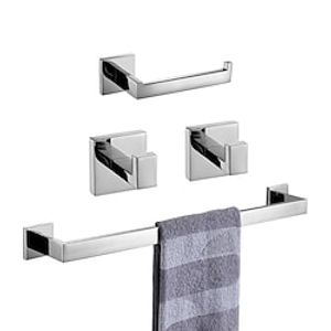 Bathroom Hardware Set 4 Pieces, SUS304 Stainless Steel Remodeled Wall Mounted Bathroom Accessories, Include 2 Robe Hook,1 Towel Bar,1 Toilet Paper Holder miniinthebox