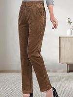 Women's Plain Corduroy Elastic Waist Pocket Loose Fleece Turnip Pants