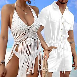 Matching Swimsuit for Couples Couple's Cover Up Swim Trunks Swim Shorts 2 Piece Board Shorts 2 PCS Tassel Vacation Hawaiian Vacation Beach Spring Summer Quick Dry Lightinthebox