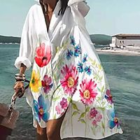 Women's Shirt Dress Knee Length Dress Green Black Purple Pink Light Green Light Red Gray Dark Green Dark Blue Orange Long Sleeve Floral Print Spring Summer Shirt Collar Stylish Casual Modern 2022 S M Lightinthebox - thumbnail