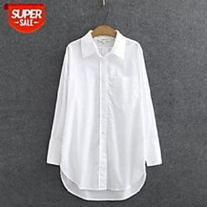 [in stock]20 fashion boyfriend style lapel long loose women's shirt european and american bottoming #9d5a Lightinthebox