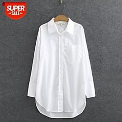 [in stock]20 fashion boyfriend style lapel long loose women's shirt european and american bottoming #9d5a Lightinthebox
