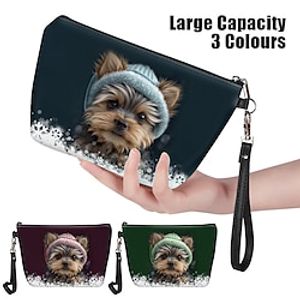 Women's Makeup Bag Pen Bag Wristlet Cosmetic Bag PU Leather Daily Holiday Travel Print Large Capacity Lightweight Durable Dog Dark Red Blue Green Lightinthebox