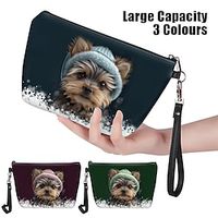 Women's Makeup Bag Pen Bag Wristlet Cosmetic Bag PU Leather Daily Holiday Travel Print Large Capacity Lightweight Durable Dog Dark Red Blue Green Lightinthebox - thumbnail