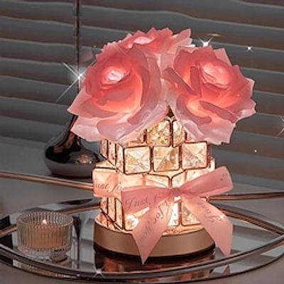 1pc Rechargeable Table Lamp, Rose Crystal Table Lamp, Rechargeable Cordless Rose Light, 3 Colors Dimmable Flower Lamp, Romantic LED Rose Lamp for Bedroom Living Room Decor, Valentine Birthday Gift Lightinthebox