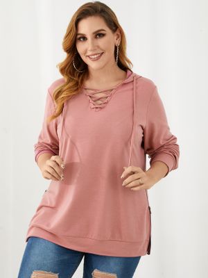 YOINS Plus Size Pullover Hooded Design Criss-cross Long Sleeves Sweatshirt YOINS Plus Size Pullover Hooded Design Criss-cross Long Sleeves Sweatshirt