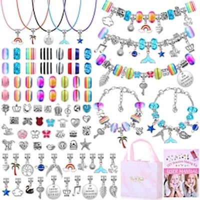 96Pcs Charm Bracelet Making Kit - Girls DIY Beaded Jewelry Making Kit, Gifts Toys Crafts For Girls Birthday Gift, Christmas, New Year With Pink Birthday Gift Box. Lightinthebox