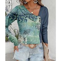 Women's Shirt Blouse Graphic Green Print Button Long Sleeve Casual Fashion V Neck Regular Fit Spring   Fall Lightinthebox - thumbnail