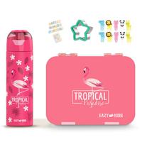 Eazy Kids 6 & 4 Convertible Bento Lunch Box With Stainless Steel 640Ml Water Bottle And Sandwich Cutter Set - Tropical Pink