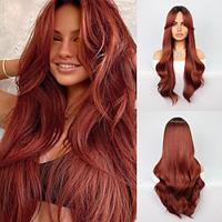 Cosplay Costume Wig Synthetic Wig Natural Wave Middle Part Machine Made Wig 28 inch Brown / Burgundy Synthetic Hair Women's Multi-color Mixed Color Lightinthebox - thumbnail