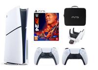 Sony PlayStation 5 Console Disc Version Slim 1TB with Extra Controller (International Edition) with Bag, Charger Dock Station and WWE2K24 Game