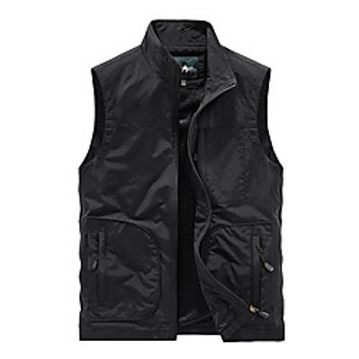 Men's Vest Sport Daily Fall Spring Regular Coat Stand Collar Loose Thermal Warm Breathable Sporty Elegant Jacket Sleeveless Hot Stamping Solid Color Print Blue Gray Khaki Lightinthebox