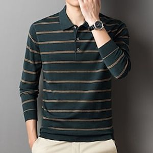 Men's Pullover Sweater Jumper Sweater Polo Knitwear Ribbed Knit Button Knitted Stripe Turndown Fashion Streetwear Daily Wear Vacation Clothing Apparel Fall  Winter Camel Dark Navy S M L Lightinthebox