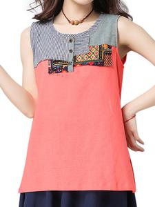Casual Women Printed Stitching Pullover Tank Tops