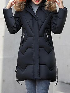 Hooded Fur Collar Plain Coat