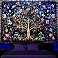 Inspired by William Morris Blacklight Tapestry UV Reactive Glow in the Dark Trippy Misty Floral Nature Landscape Hanging Tapestry Wall Art Mural for Living Room Bedroom Lightinthebox - thumbnail