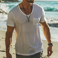 Men's T shirt Tee Tee Top Solid Color V Neck Street Vacation Short Sleeves Clothing Apparel Fashion Designer Basic Lightinthebox