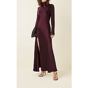 A-Line Evening Dresses Empire Dress Wedding Guest Ankle Length Long Sleeve High Neck Charmeuse with Sleek Slit 2022  Formal Evening Lightinthebox