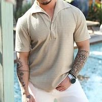 Men's Polo Shirt Golf Shirt Work Casual Lapel Short Sleeve Basic Modern Plain Button Spring  Summer Regular Fit Black White Brown Beige Gray Polo Shirt Lightinthebox